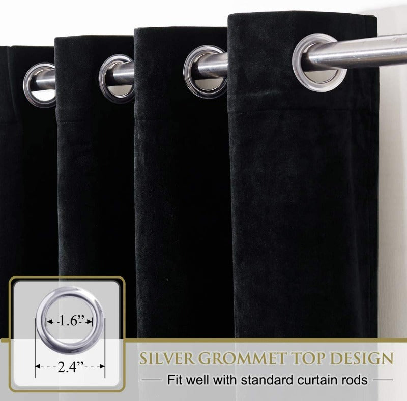 Velvet Blackout Curtains with Silver Rings 2 Panels | Sansoti