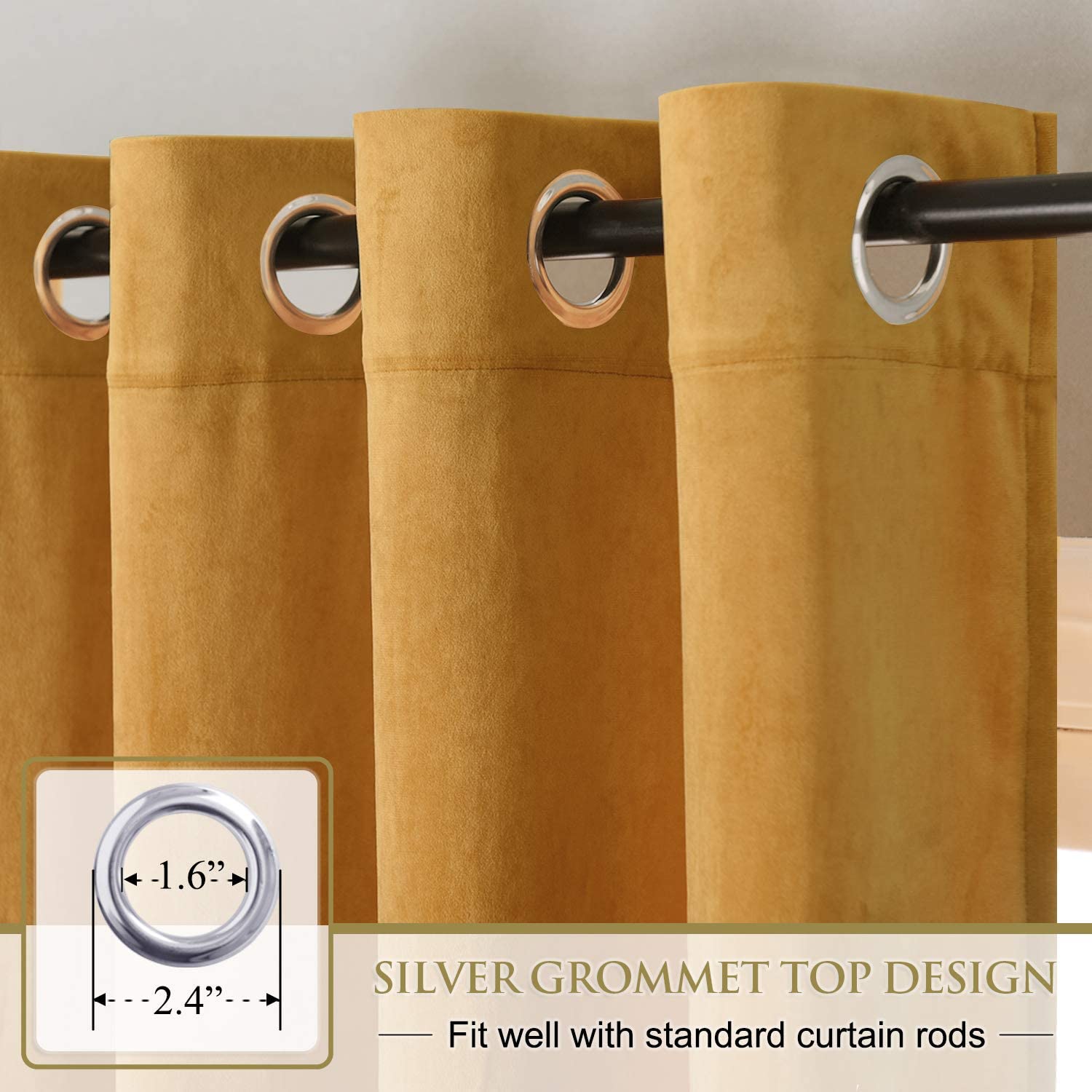 Velvet Blackout Curtains with Silver Rings 2 Panels | Sansoti