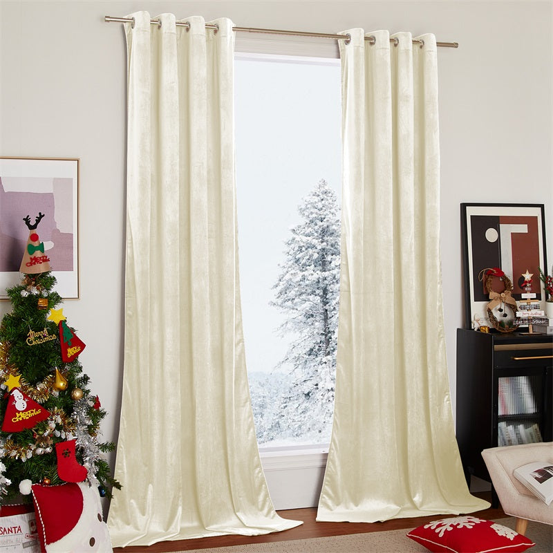 Velvet Blackout Curtains with Silver Rings 2 Panels | Sansoti