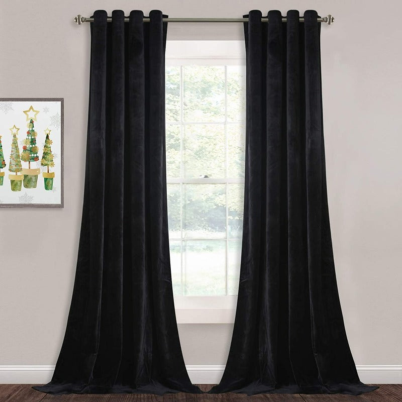 Velvet Blackout Curtains with Silver Rings 2 Panels | Sansoti