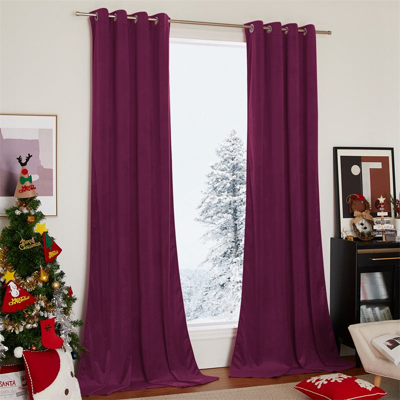 Velvet Blackout Curtains with Silver Rings 2 Panels | Sansoti