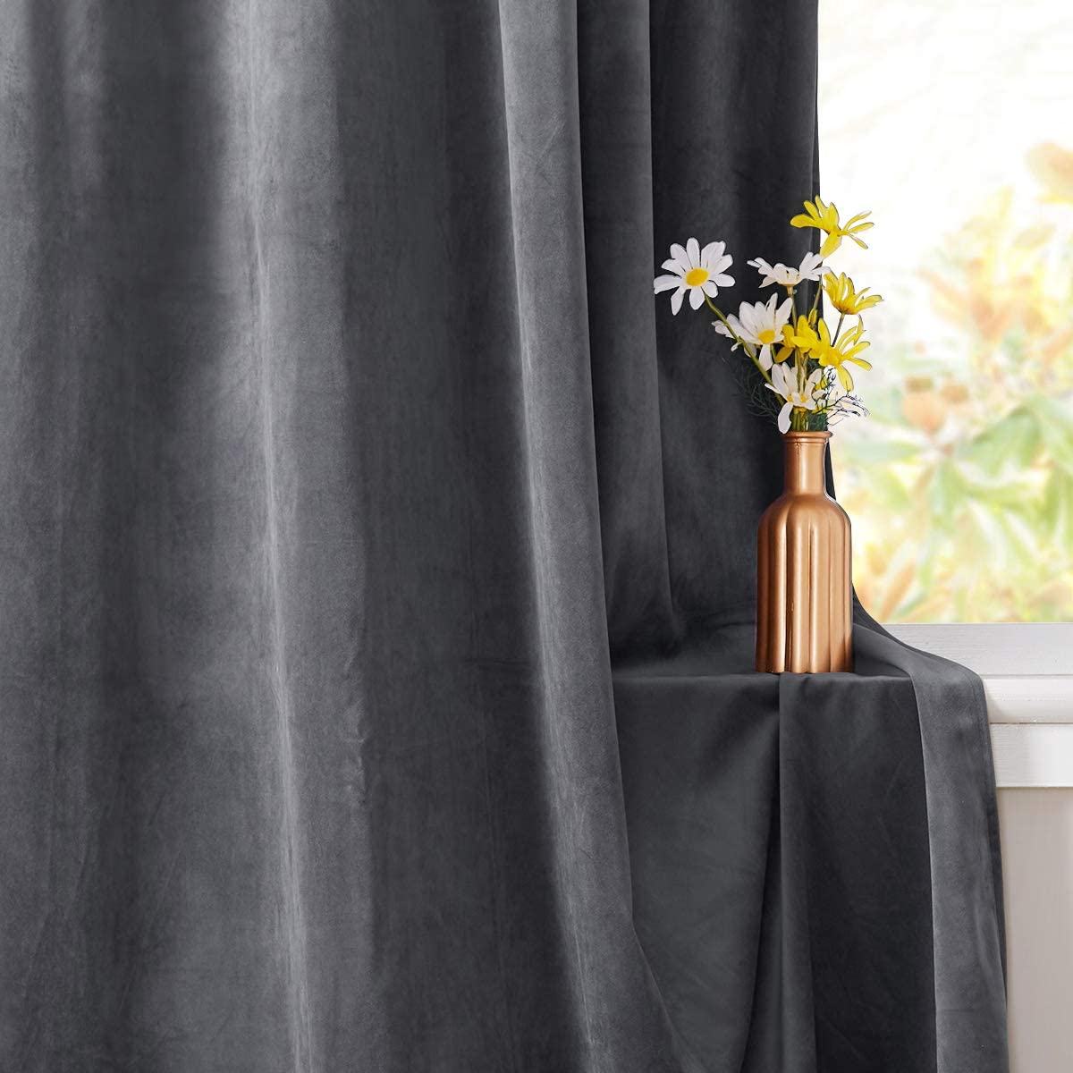 Velvet Blackout Curtains with Silver Rings 2 Panels | Sansoti