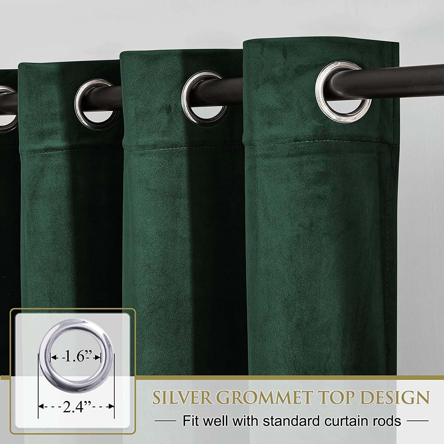 Velvet Blackout Curtains with Silver Rings 2 Panels | Sansoti