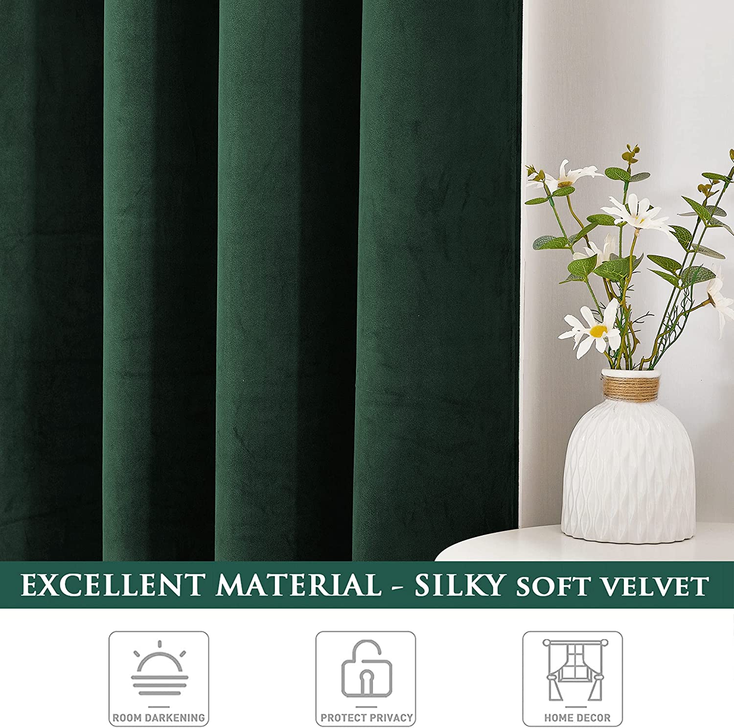 Velvet Blackout Curtains with Silver Rings 2 Panels | Sansoti
