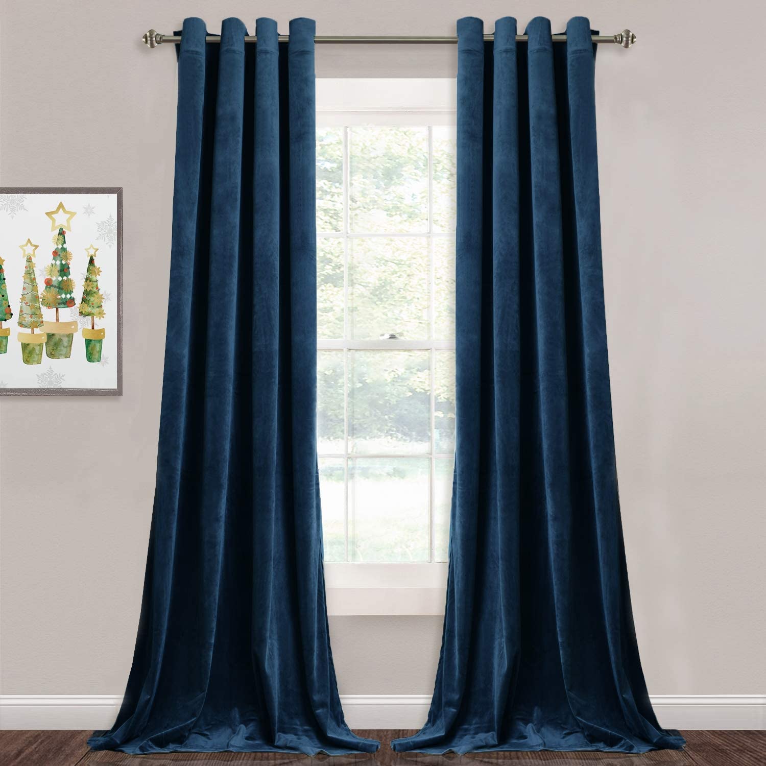 Velvet Blackout Curtains with Silver Rings 2 Panels | Sansoti