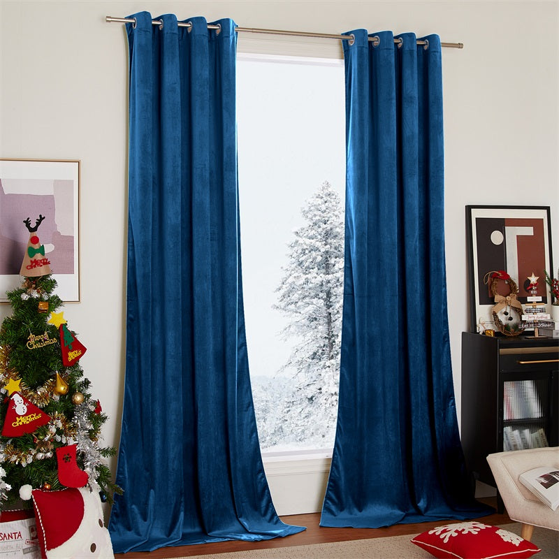 Velvet Blackout Curtains with Silver Rings 2 Panels | Sansoti