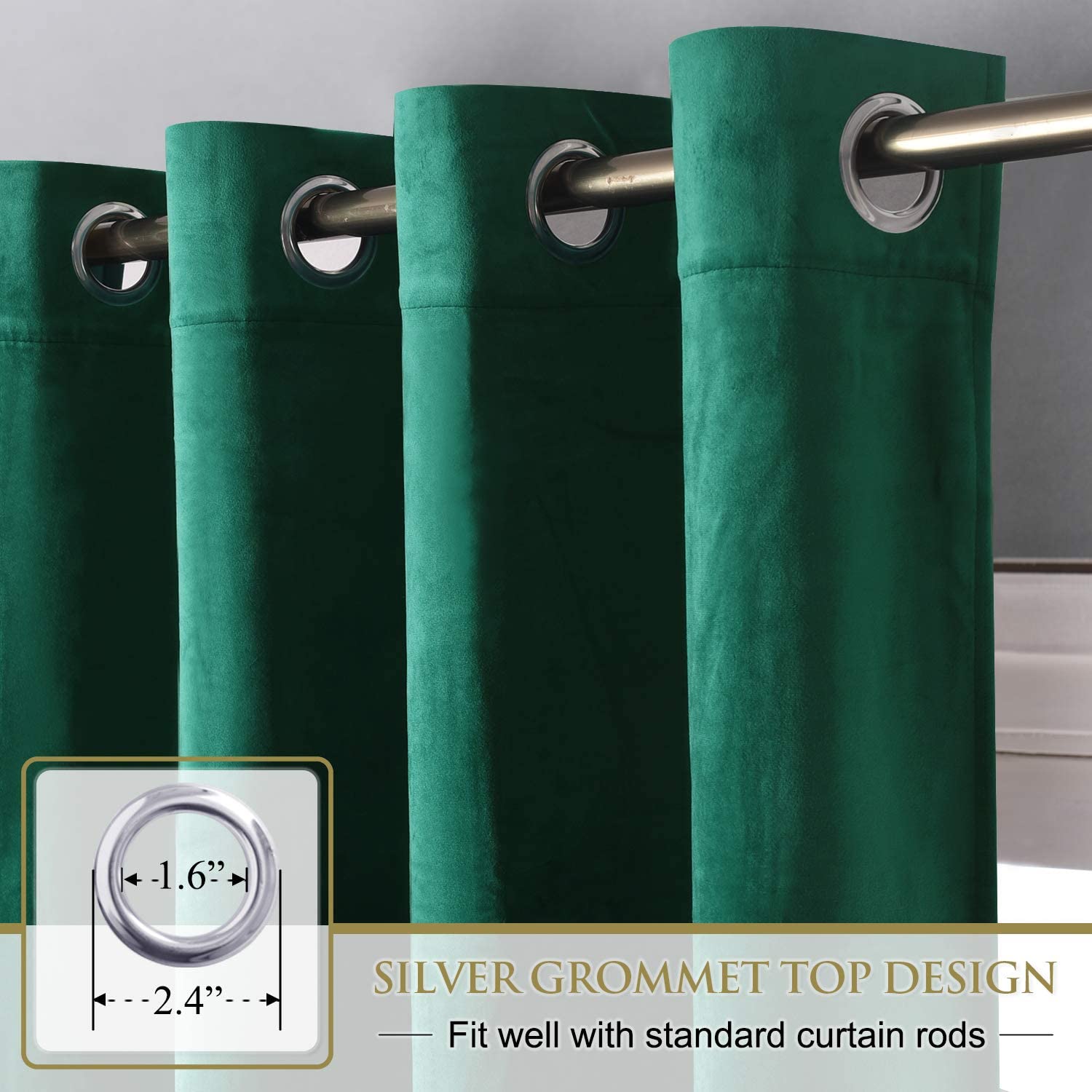 Velvet Blackout Curtains with Silver Rings 2 Panels | Sansoti