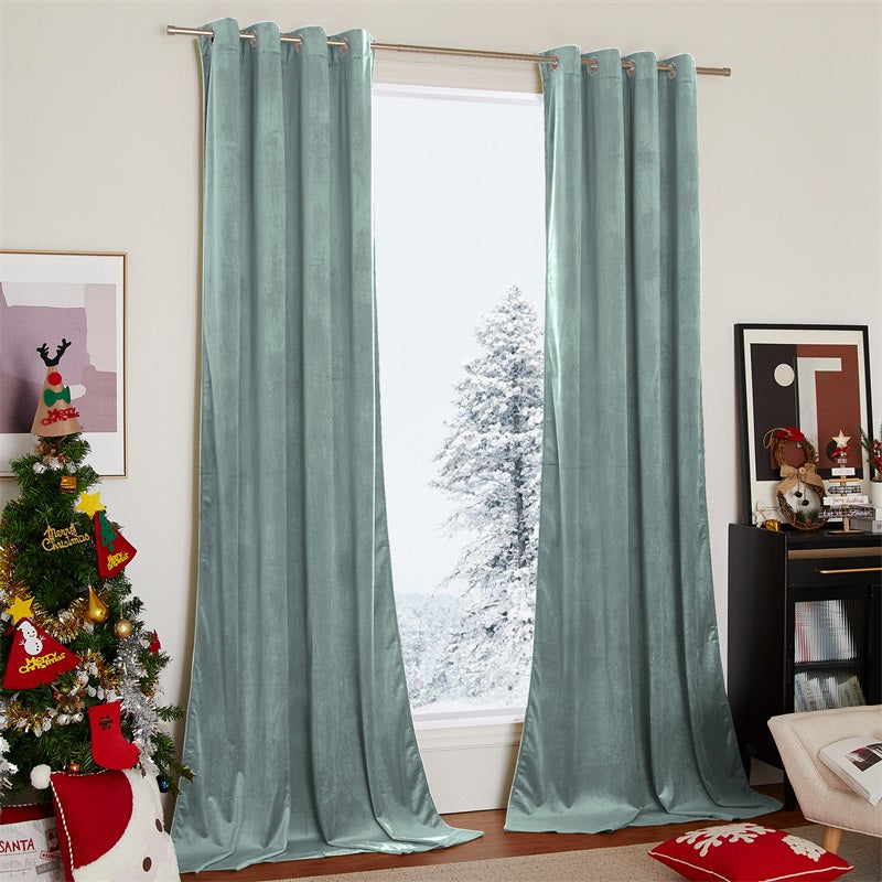 Velvet Blackout Curtains with Silver Rings 2 Panels | Sansoti