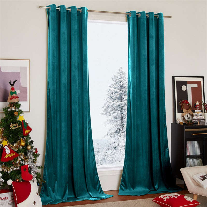 Velvet Blackout Curtains with Silver Rings 2 Panels | Sansoti