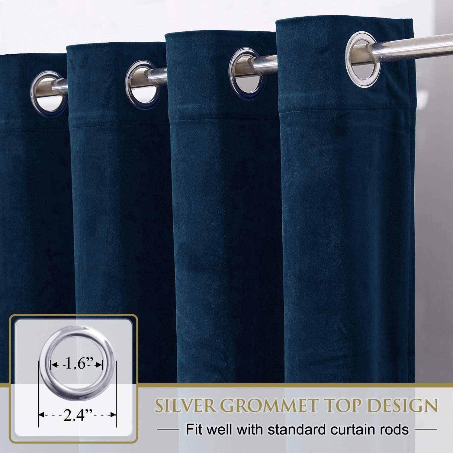 Velvet Blackout Curtains with Silver Rings 2 Panels | Sansoti