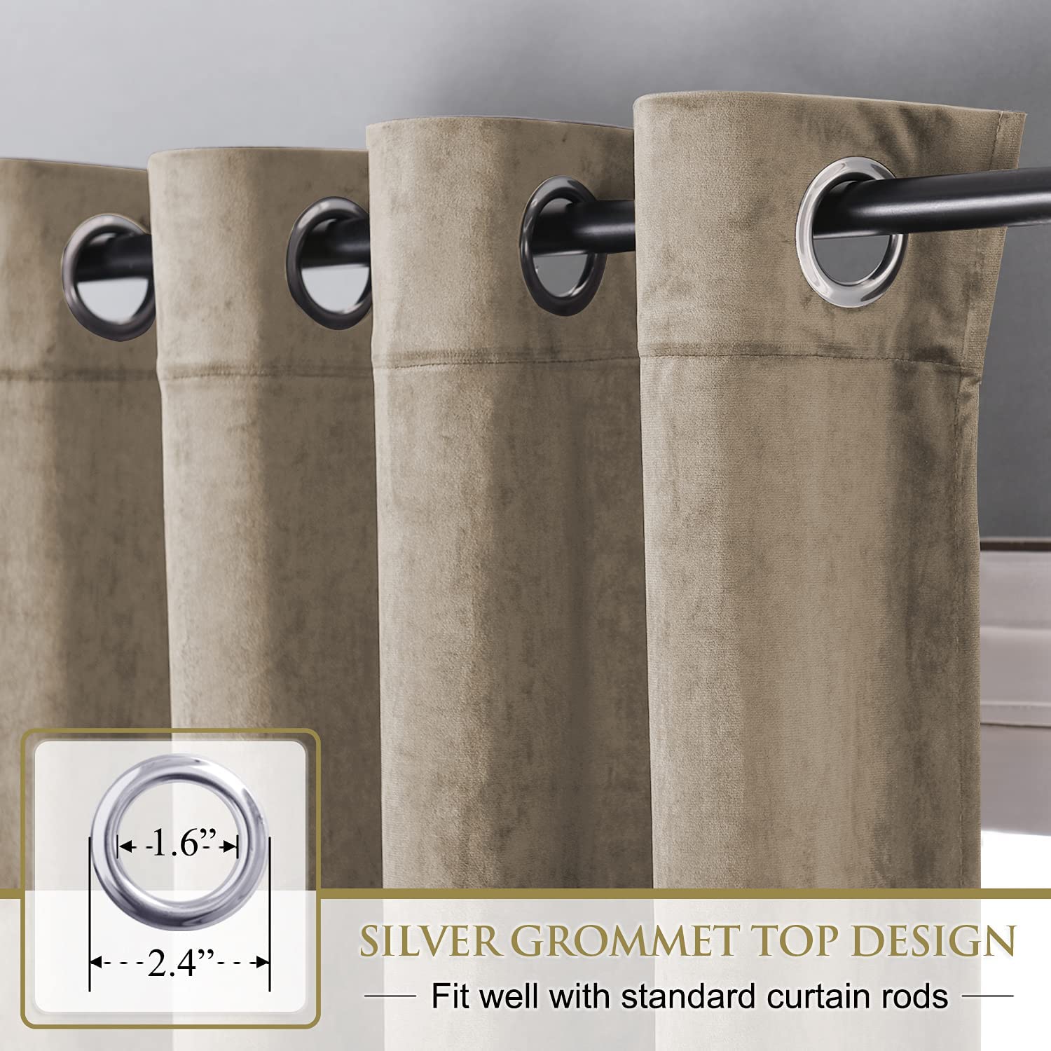 Velvet Blackout Curtains with Silver Rings 2 Panels | Sansoti
