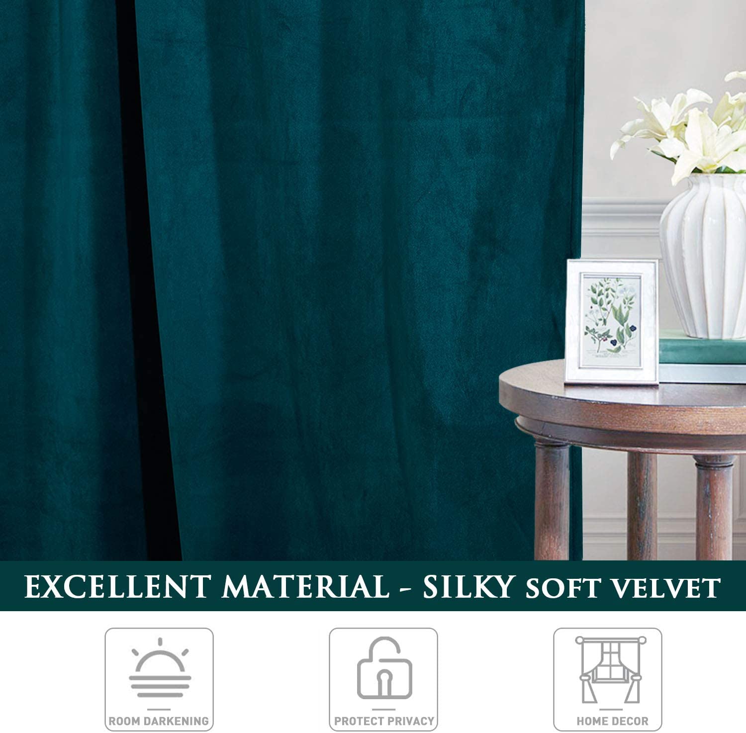 Velvet Blackout Curtains with Silver Rings 2 Panels | Sansoti