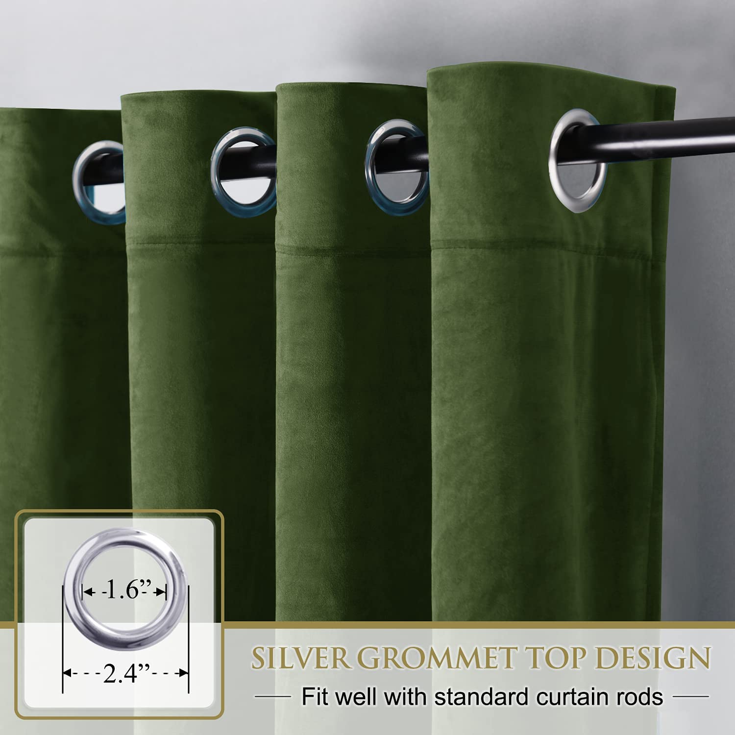 Velvet Blackout Curtains with Silver Rings 2 Panels | Sansoti