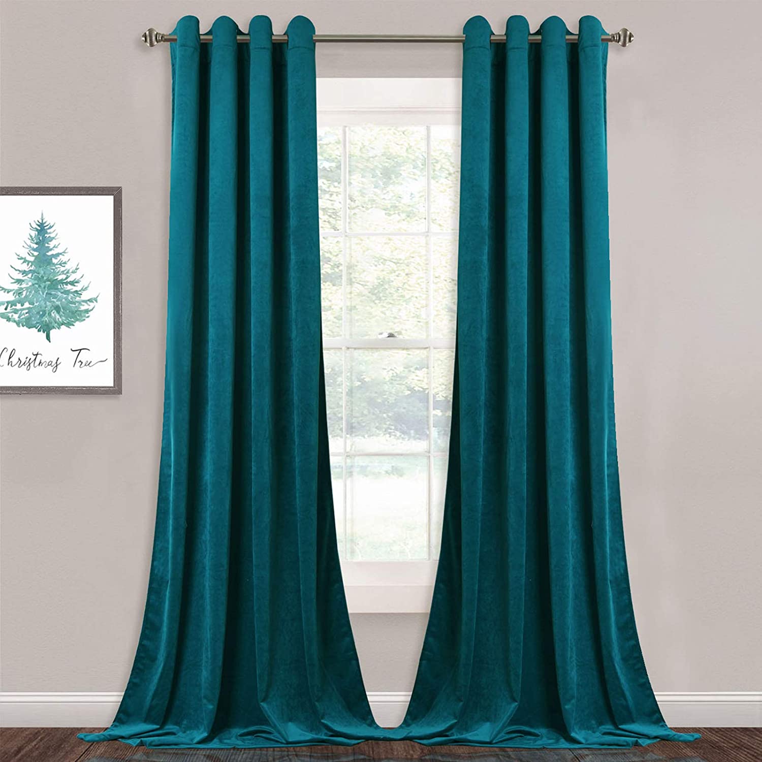 Velvet Blackout Curtains with Silver Rings 2 Panels | Sansoti