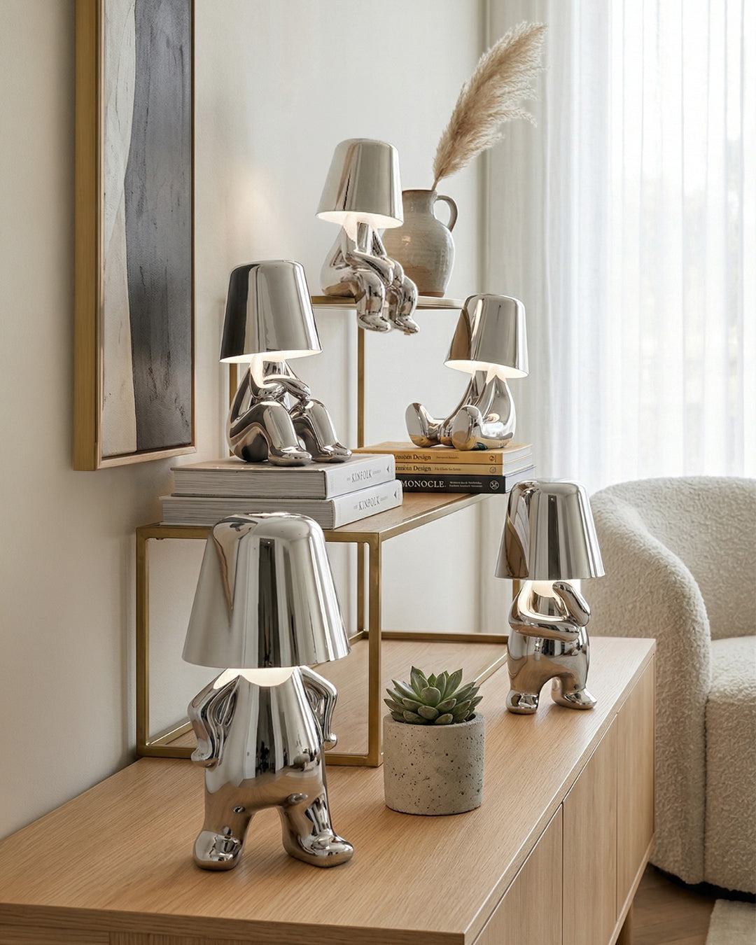 Metalen Tafellamp Sculptuur Figuur Sfeerlicht Touch Dimbaar LED Nachtlampje Goud Zilver Modern Design Decoratief | Sansoti