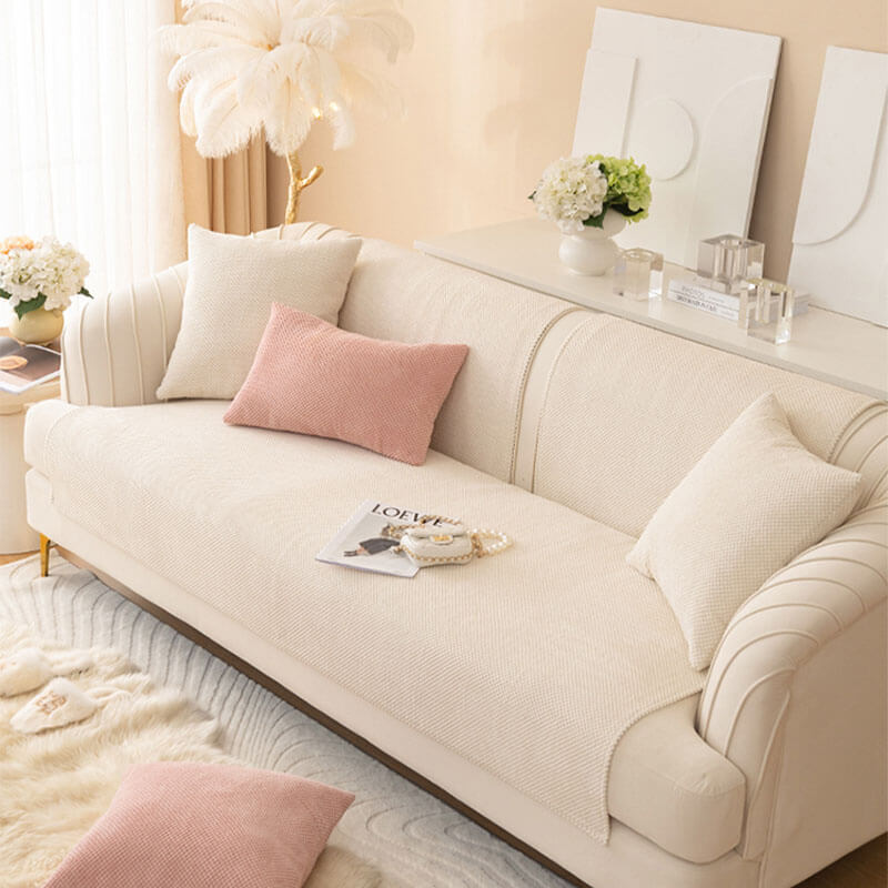 Sofabezug Plüsch-Sitzmöbelschutz Anti-Rutsch-Möbelschutz für Sofa Sessel Wohnzimmer Grau Beige | Sansoti