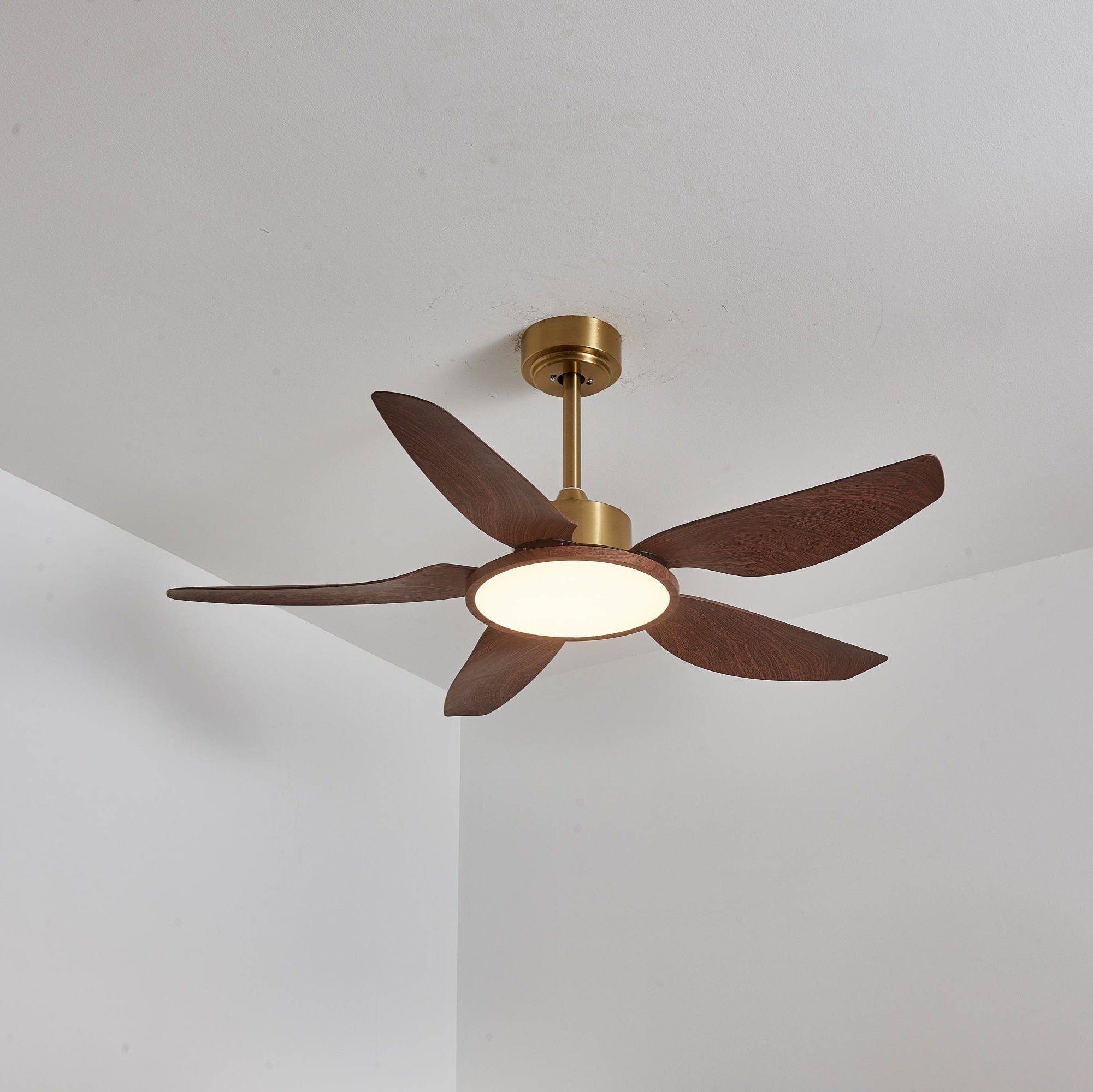Moderne Plafondventilator met Verlichting Walnoot & Messing – Ø106cm/Ø122cm | Sansoti