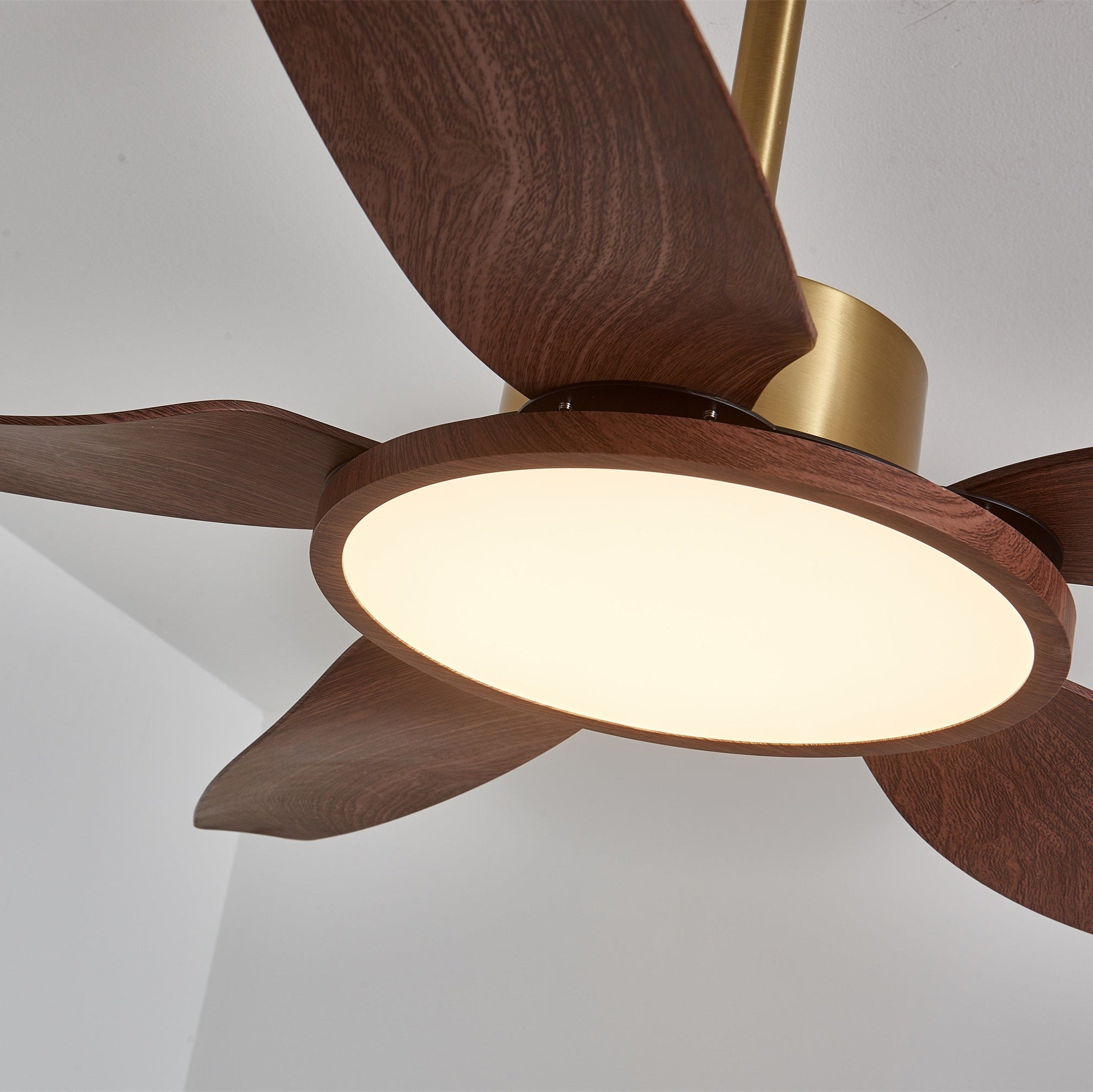 Plafondventilator met Verlichting Notenhout Messing Modern Design 3-Snelheden Afstandsbediening LED Geïntegreerd 35W Dimbaar Eiken Staal Luxe Scandinavisch Binnengebruik Woonkamer Slaapkamer Ventilator met Lampkap Ventilatie Koeling | Sansoti