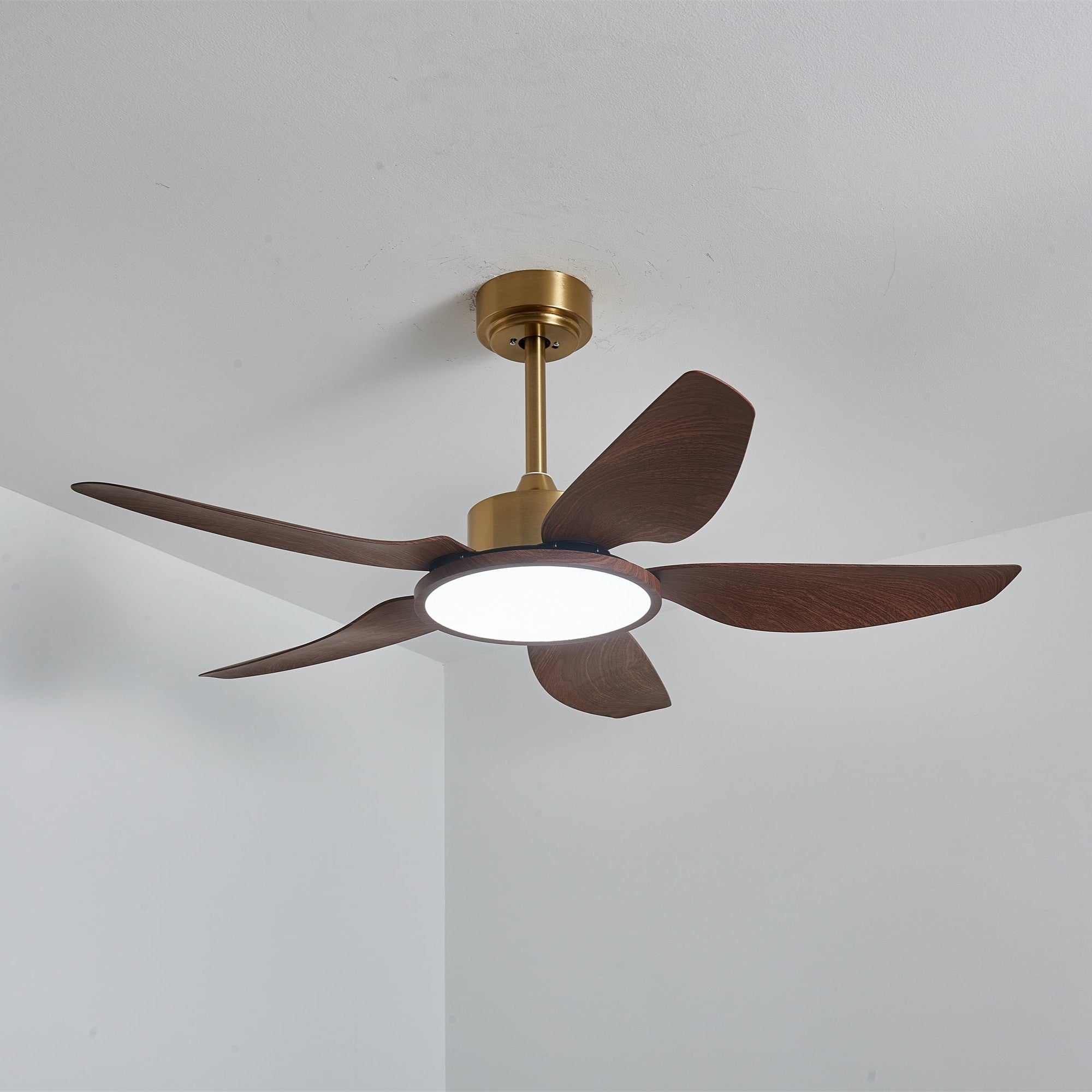 Moderne Plafondventilator met Verlichting Walnoot & Messing – Ø106cm/Ø122cm | Sansoti