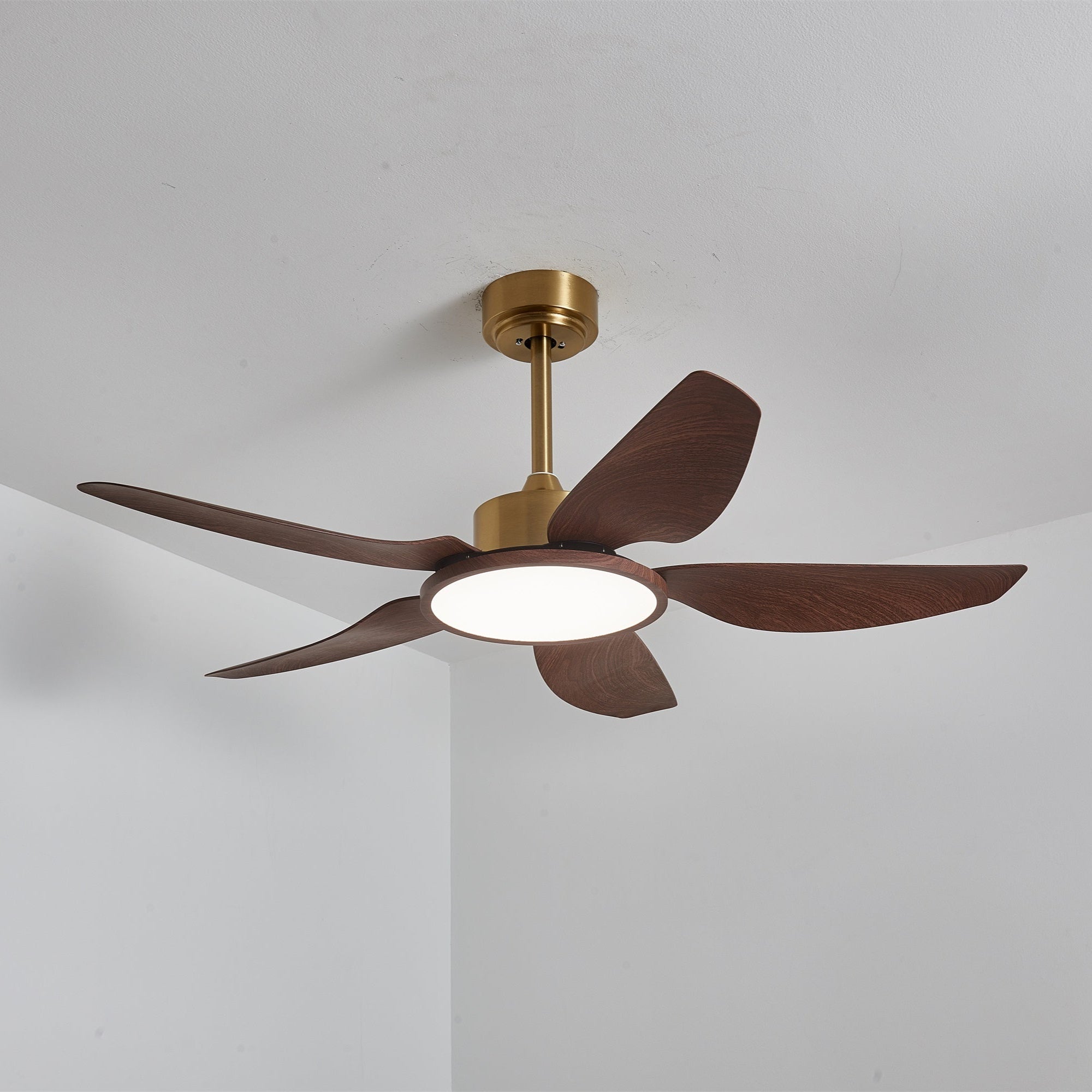 Moderne Plafondventilator met Verlichting Walnoot & Messing – Ø106cm/Ø122cm | Sansoti