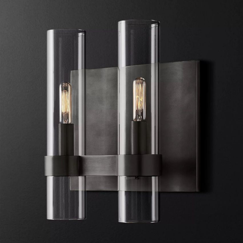Applique murale en verre et acier avec effet bougie LED à intensité variable Éclairage mural rustique et moderne pour chambre, couloir et salon | Sansoti