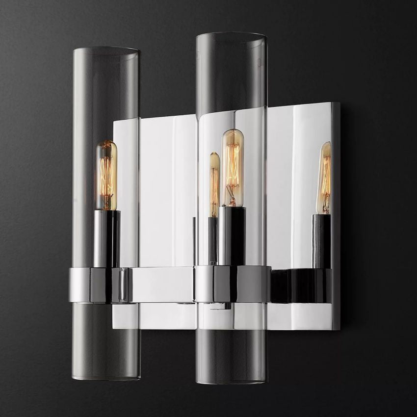 Applique murale en verre et acier avec effet bougie LED à intensité variable Éclairage mural rustique et moderne pour chambre, couloir et salon | Sansoti