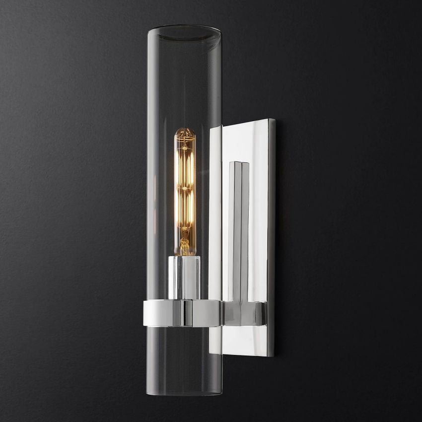 Applique murale en verre et acier avec effet bougie LED à intensité variable Éclairage mural rustique et moderne pour chambre, couloir et salon | Sansoti