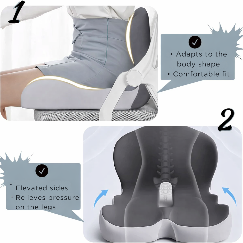 ErgoComfort Zitkussen Memory Foam Ergonomisch Drukverlagend Antislip | Bureaustoel Auto Thuiswerken Rugpijn Steunkussen Zitkussens | Sansoti