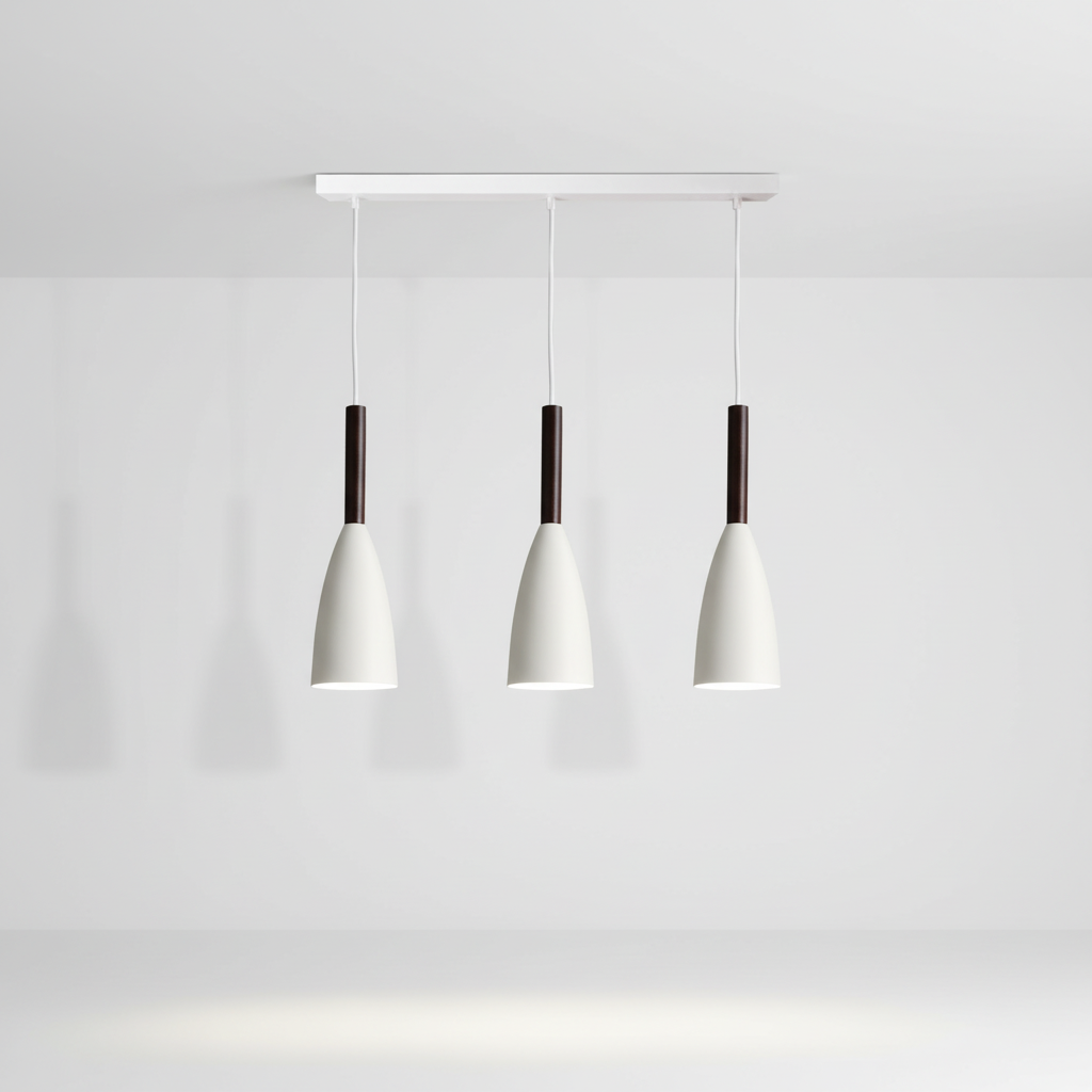 Suspension triple en aluminium et bois E27 à intensité variable, réglable, design scandinave pour salle à manger, cuisine et salon | Sansoti