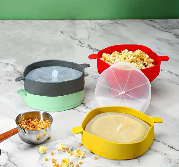 Opvouwbare Magnetron Popcornbak Herbruikbaar Siliconen met Deksel | Sansoti