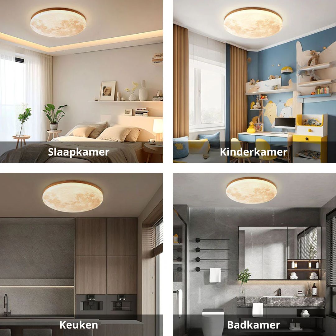 LED-Deckenleuchte Mond-Design Holz Acryl Rund 26-48cm Schlafzimmer Wohnzimmer Deckenlampe Mondlampe LED Beleuchtung Modernes Interieur | Restfield