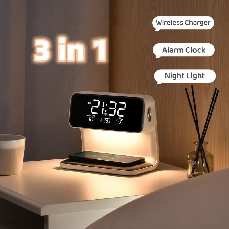 Multifunctioneel LED Wekker met Draadloze Oplader en Dimfunctie - Modern Design voor Nachtkastje | Sansoti