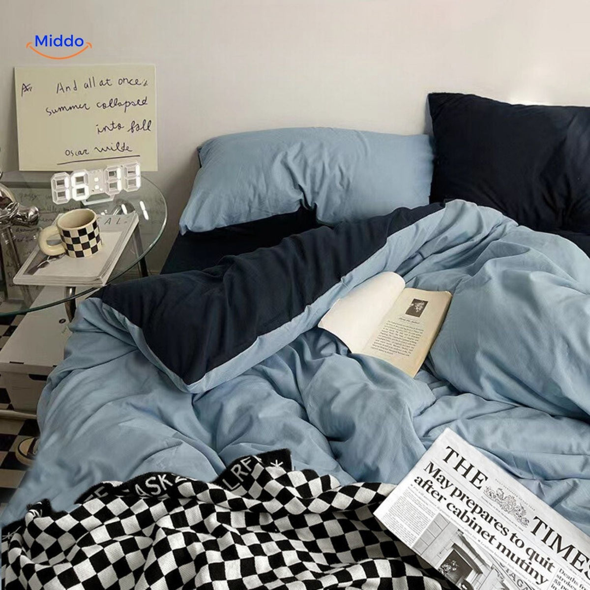 4-teilige Bettwäschegarnitur aus Baumwolle, gewaschene Baumwolle, atmungsaktiv, Bettbezug, Spannbettlaken, Studentenzimmer, Schlafzimmer | Sansoti