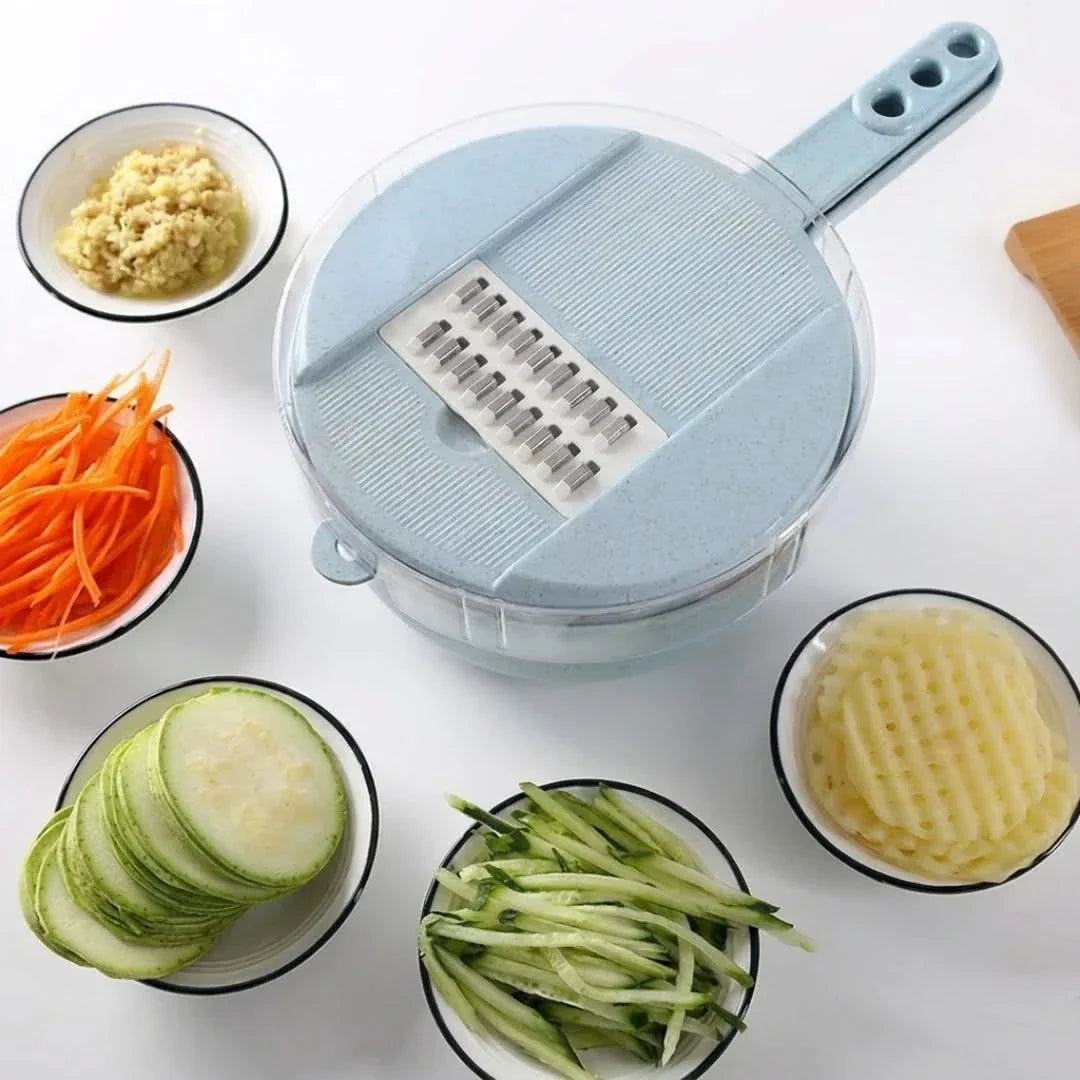 Multifunctionele Groentesnijder 8-in-1 met Opvangbak en Vergiet voor Keuken Mealprep Salade Fruitsalade | Sansoti