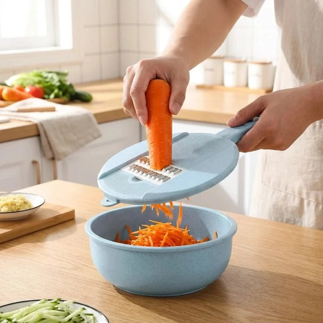 Multifunctionele Groentesnijder 8-in-1 met Opvangbak en Vergiet voor Keuken Mealprep Salade Fruitsalade | Sansoti
