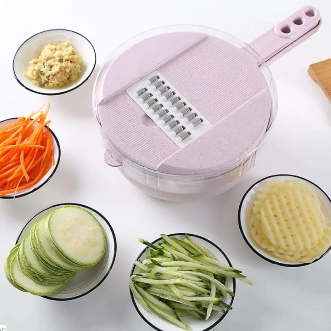 Multifunctionele Groentesnijder 8-in-1 met Opvangbak en Vergiet voor Keuken Mealprep Salade Fruitsalade | Sansoti