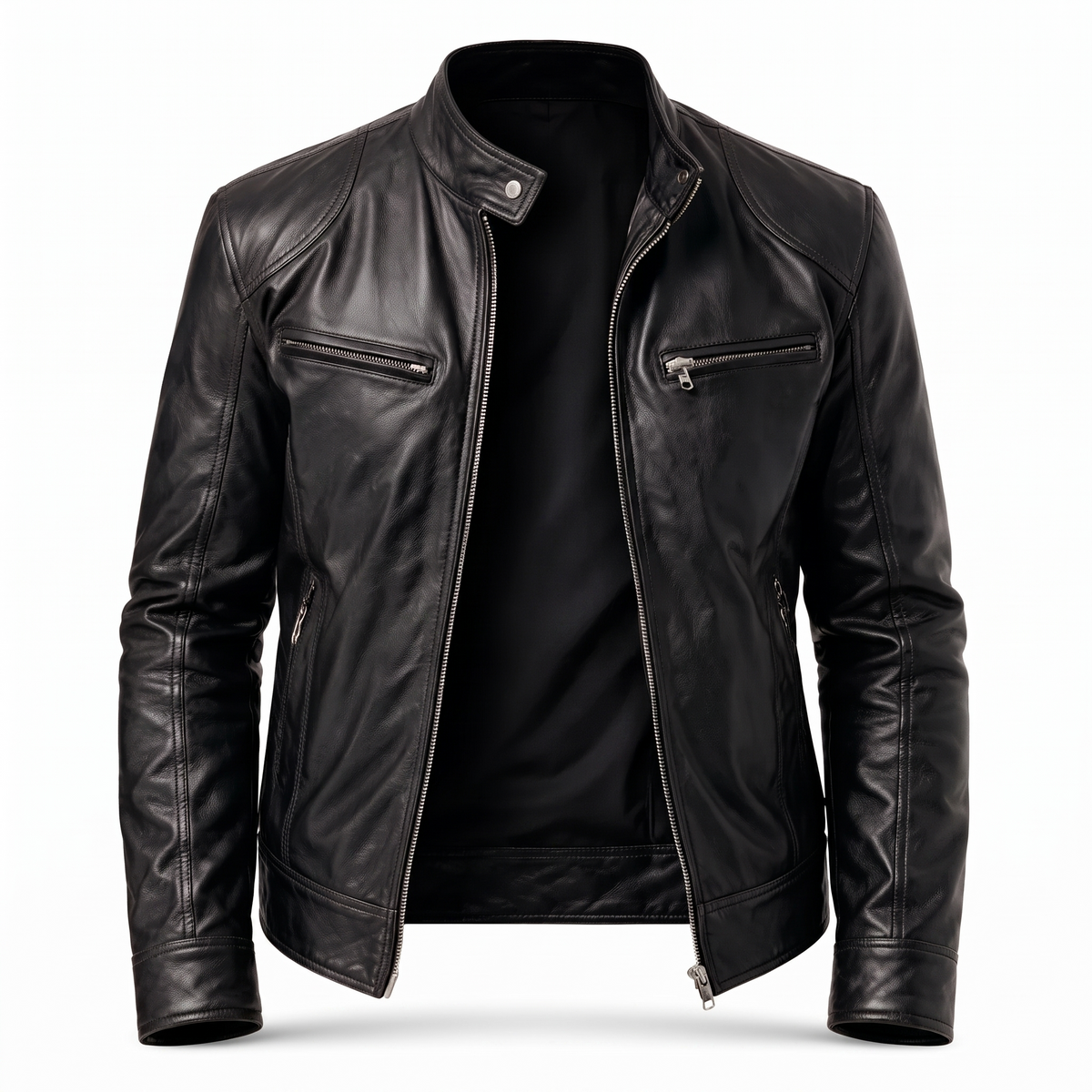 Leren Herenjack Staande Kraag Ritssluitingen Slim Fit Zwart Bruin Motorjack Herfst Winter Stijlvol Casual | Sansoti
