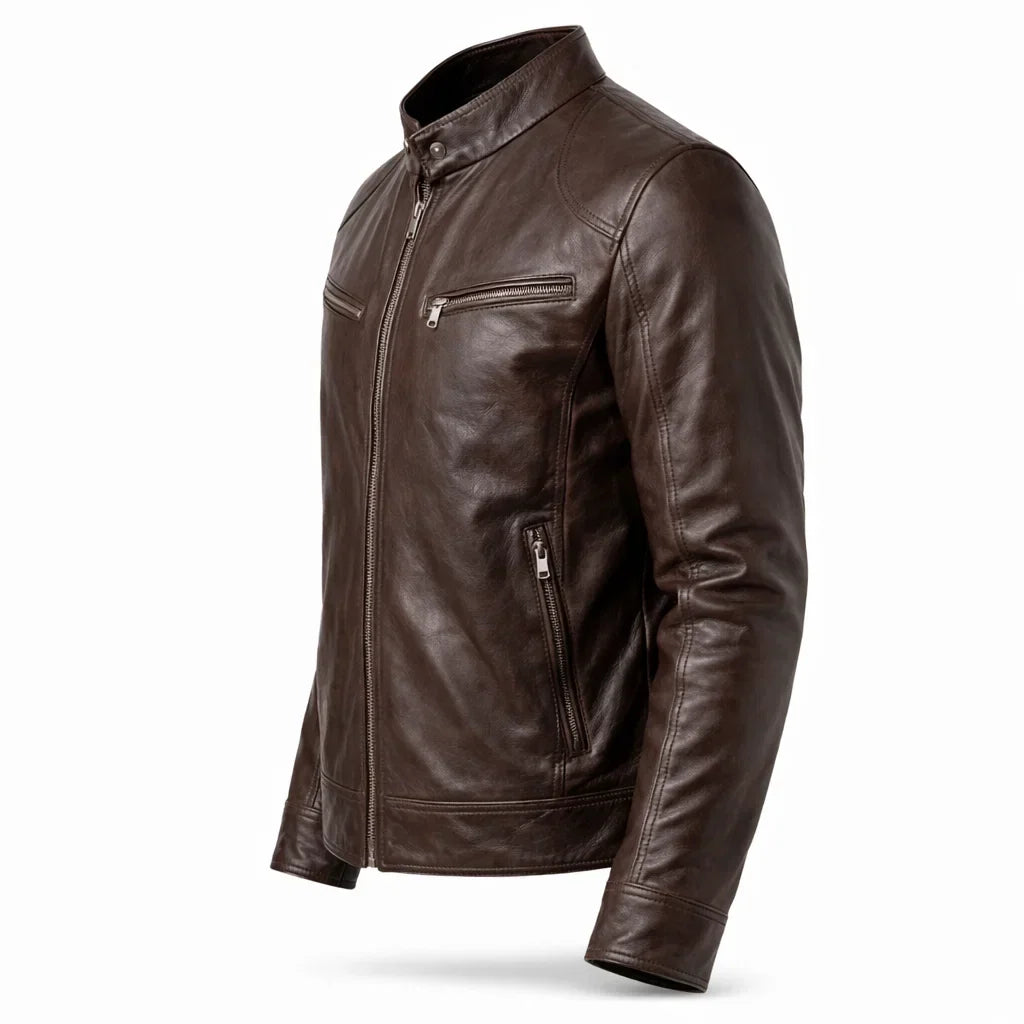 Leren Herenjack Staande Kraag Ritssluitingen Slim Fit Zwart Bruin Motorjack Herfst Winter Stijlvol Casual | Sansoti