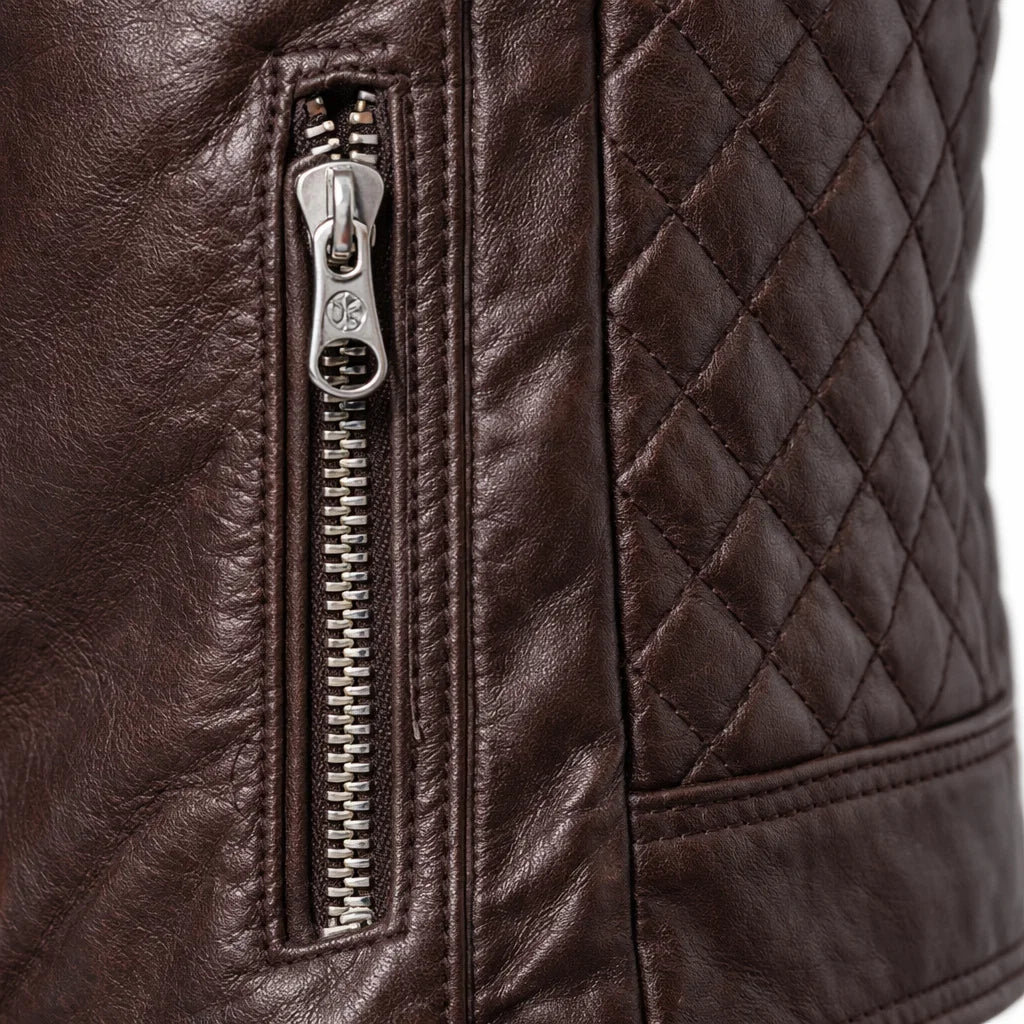 Leren Herenjack Staande Kraag Ritssluitingen Slim Fit Zwart Bruin Motorjack Herfst Winter Stijlvol Casual | Sansoti