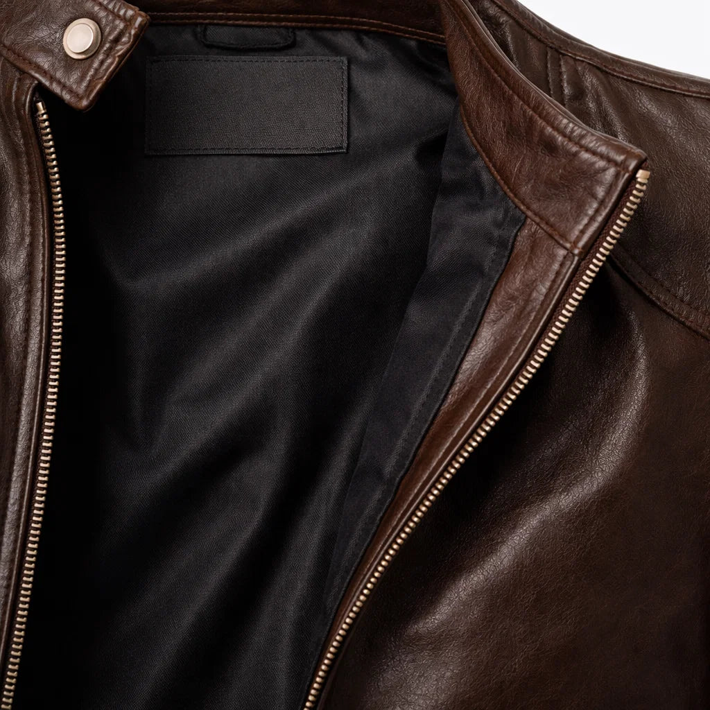 Leren Herenjack Staande Kraag Ritssluitingen Slim Fit Zwart Bruin Motorjack Herfst Winter Stijlvol Casual | Sansoti