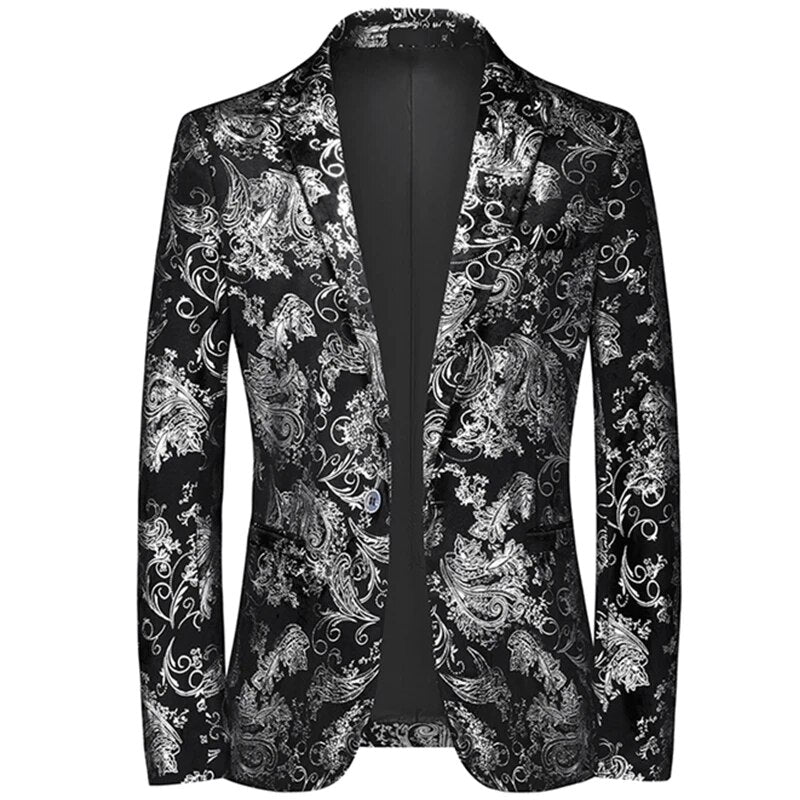 Herrenblazer mit schmaler Passform Paisley-Muster Elegantes Sakko für Arbeit Feier Gala Hochzeit Stilvolle Herrenmode-Jacke | Sansoti