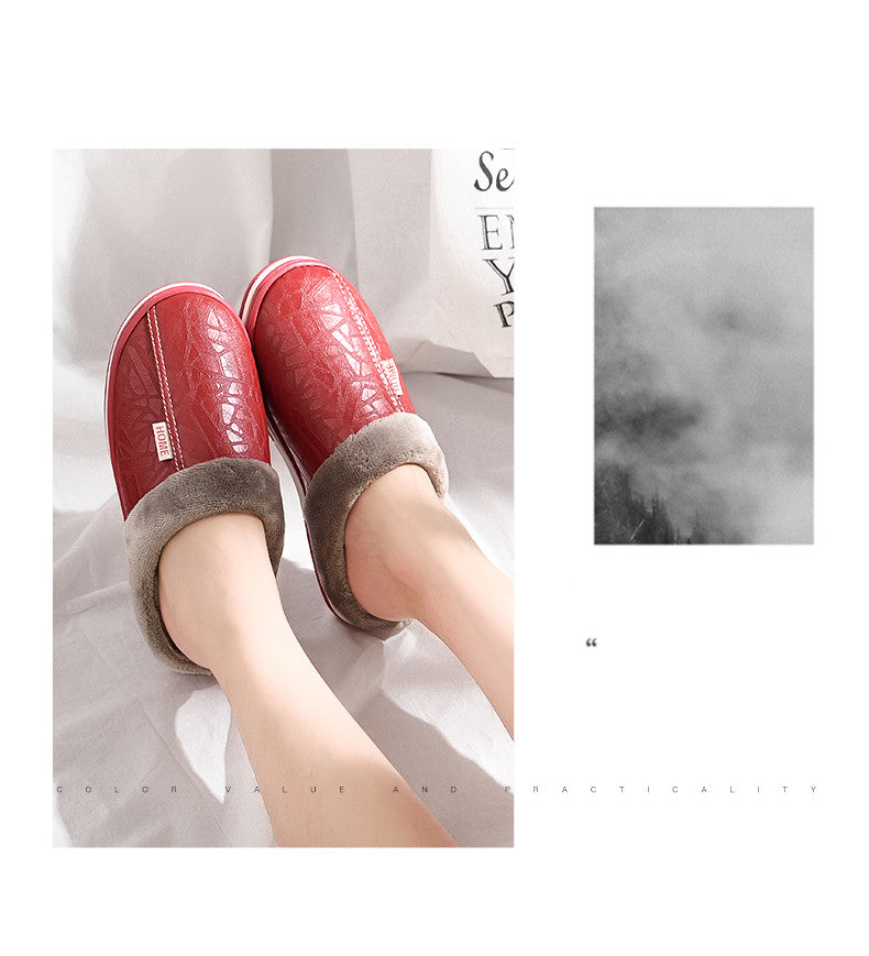 Warme Winterpantoffels Unisex Waterdicht PU Leer Antislip Memory Foam Binnenschoenen Heren Dames Comfort | Sansoti