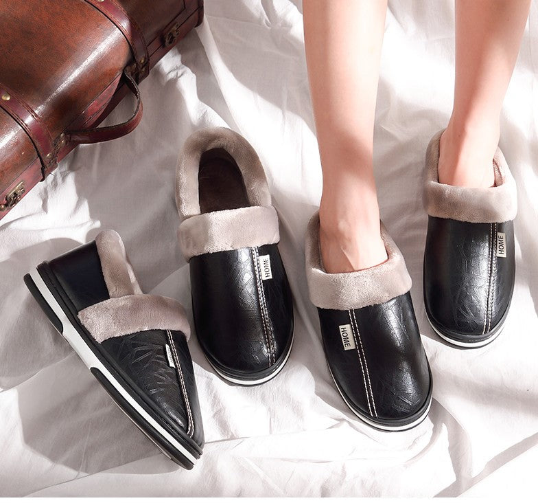 Pantoufles d’hiver chaudes unisexes, étanches, en cuir PU, antidérapantes, avec mousse à mémoire de forme, chaussons d’intérieur confortables pour hommes et femmes | Sansoti
