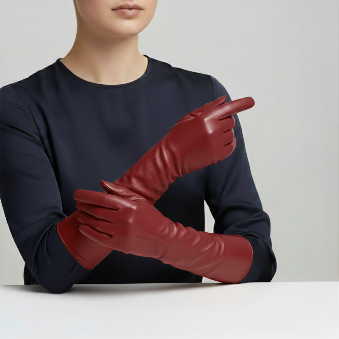 Lange Lederhandschuhe für Damen bis zum Ellenbogen, Winterhandschuhe, gefüttert, warm, modisch, elegant, touchscreenfähig | Sansoti