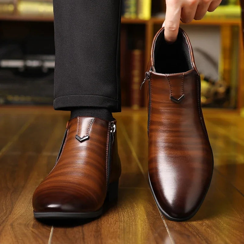 Men's Ankle Boots Pointed Toe Zipper Formal Leather Business Elegant Black Brown White Office Classic Stylish | Sansoti