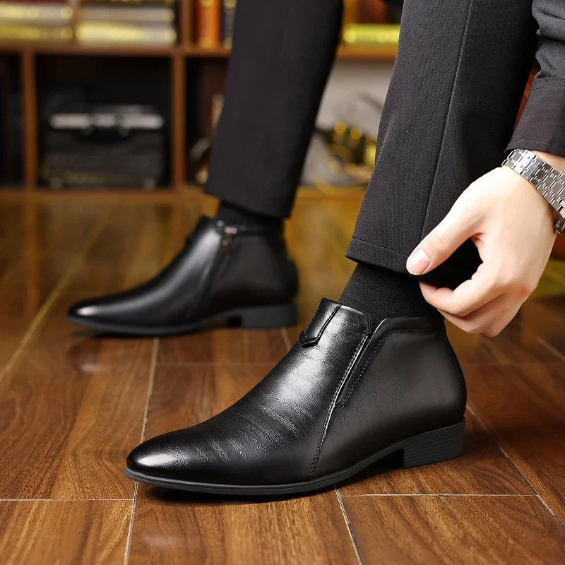 Men's Ankle Boots Pointed Toe Zipper Formal Leather Business Elegant Black Brown White Office Classic Stylish | Sansoti