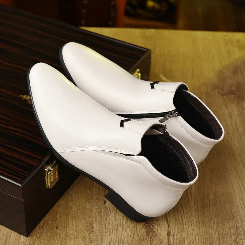 Men's Ankle Boots Pointed Toe Zipper Formal Leather Business Elegant Black Brown White Office Classic Stylish | Sansoti