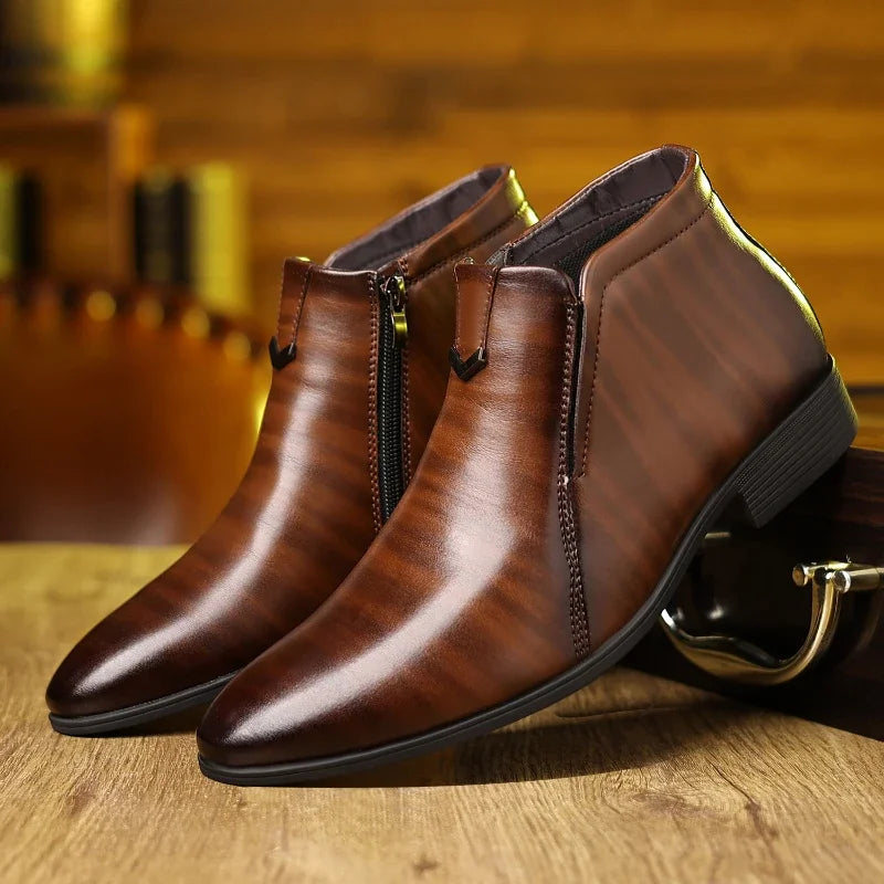 Men's Ankle Boots Pointed Toe Zipper Formal Leather Business Elegant Black Brown White Office Classic Stylish | Sansoti