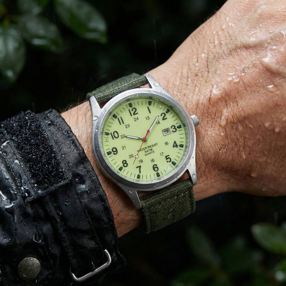 Feldarmbanduhr mit Textilarmband - 24-Stunden-Anzeige - Datumsanzeige - für den täglichen Gebrauch - Outdoor-Uhr für Herren | Sansoti