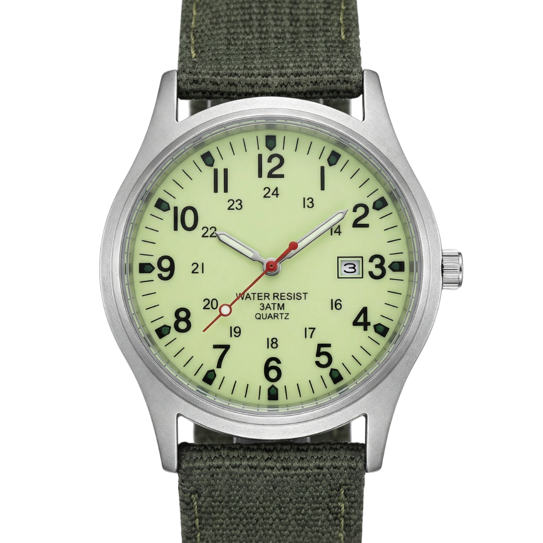 Feldarmbanduhr mit Textilarmband - 24-Stunden-Anzeige - Datumsanzeige - für den täglichen Gebrauch - Outdoor-Uhr für Herren | Sansoti